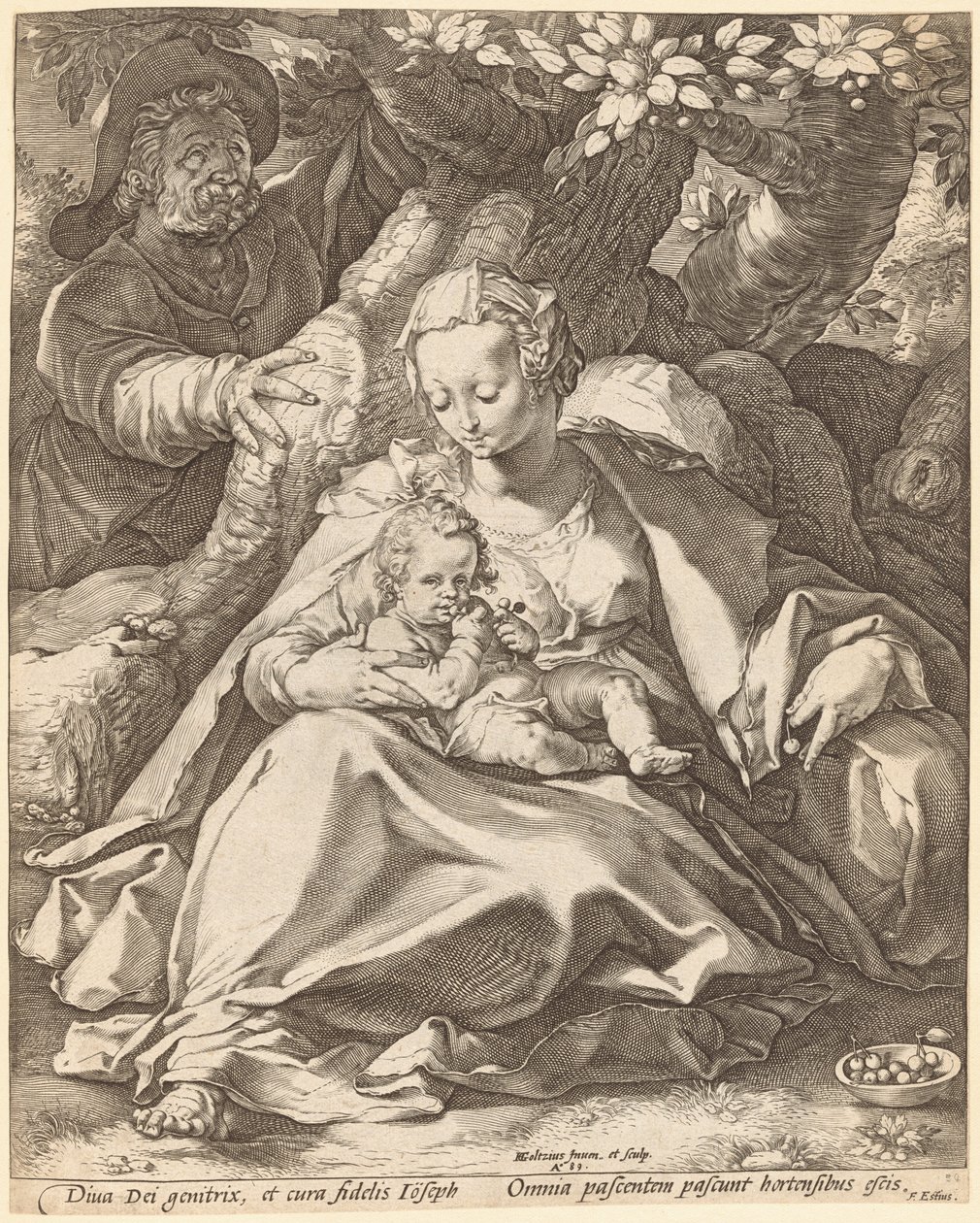Den hellige familie under et kirsebærtre av Hendrik Goltzius