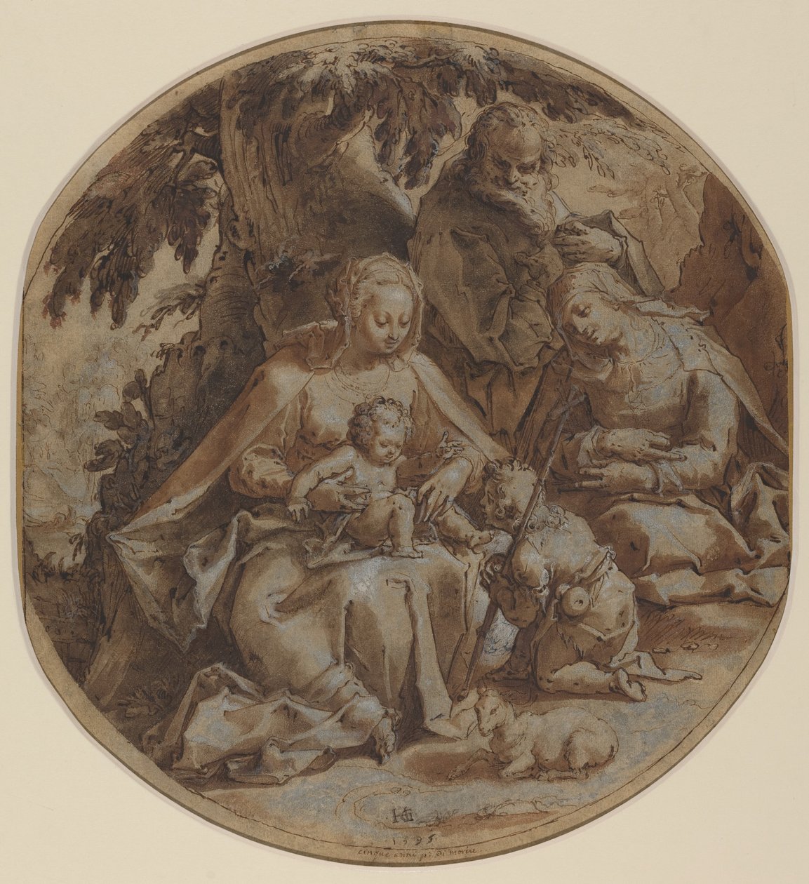 Den hellige familie med Saint Elizabeth og Saint John the Baptist av Hendrik Goltzius