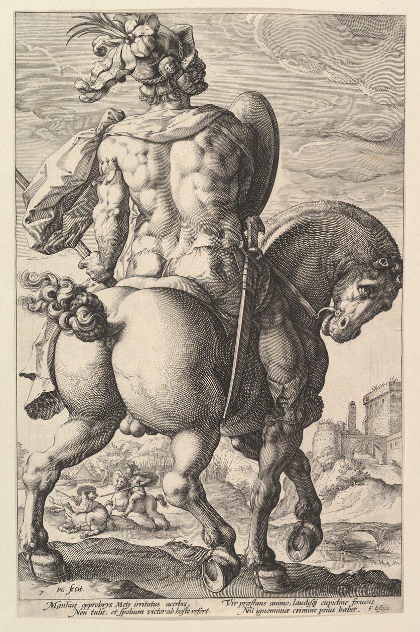 Titus Manlius, fra serien The Roman Heroes, 1586. av Hendrik Goltzius
