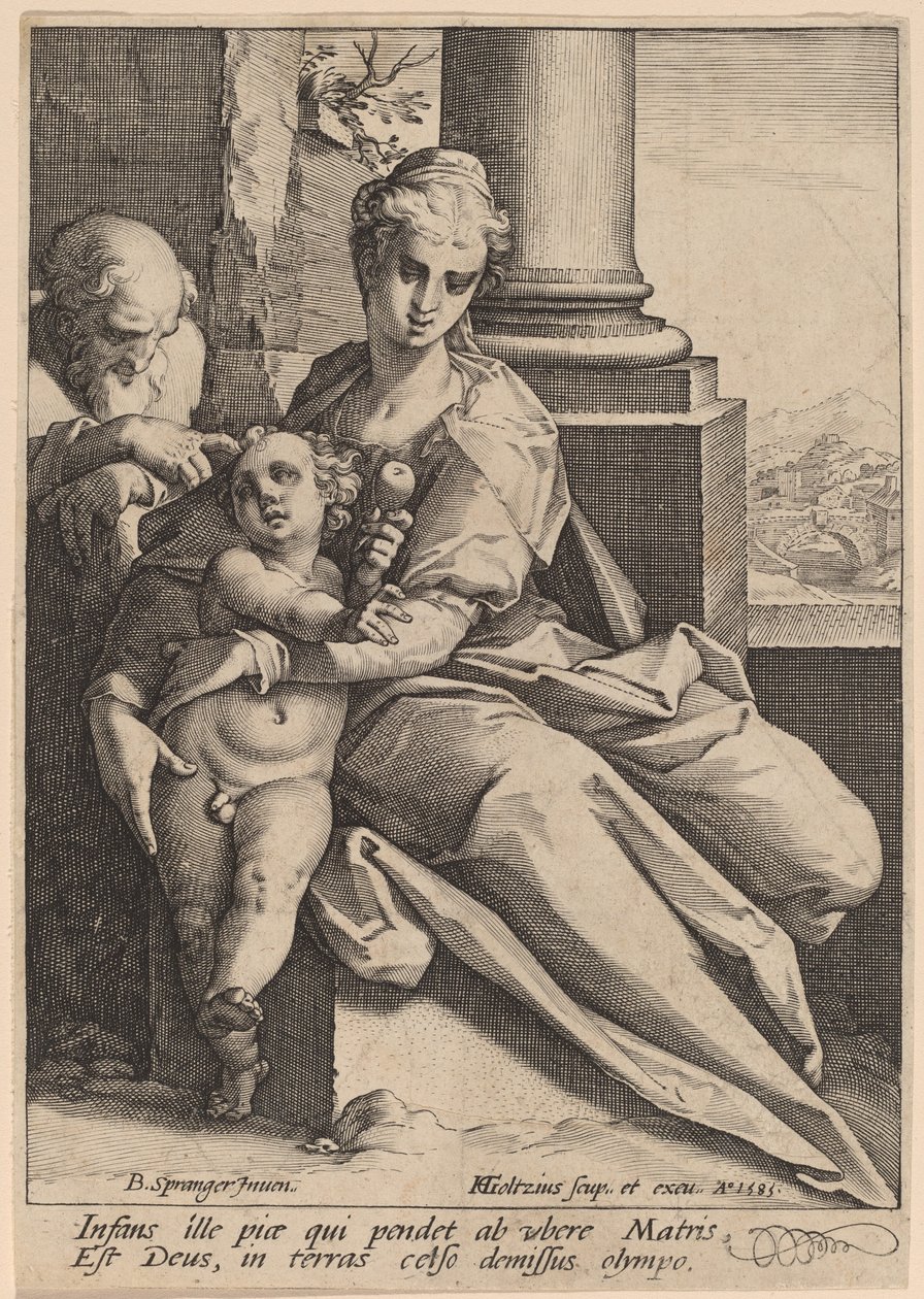 Den hellige familie av Hendrik Goltzius after Bartholomaeus Spranger