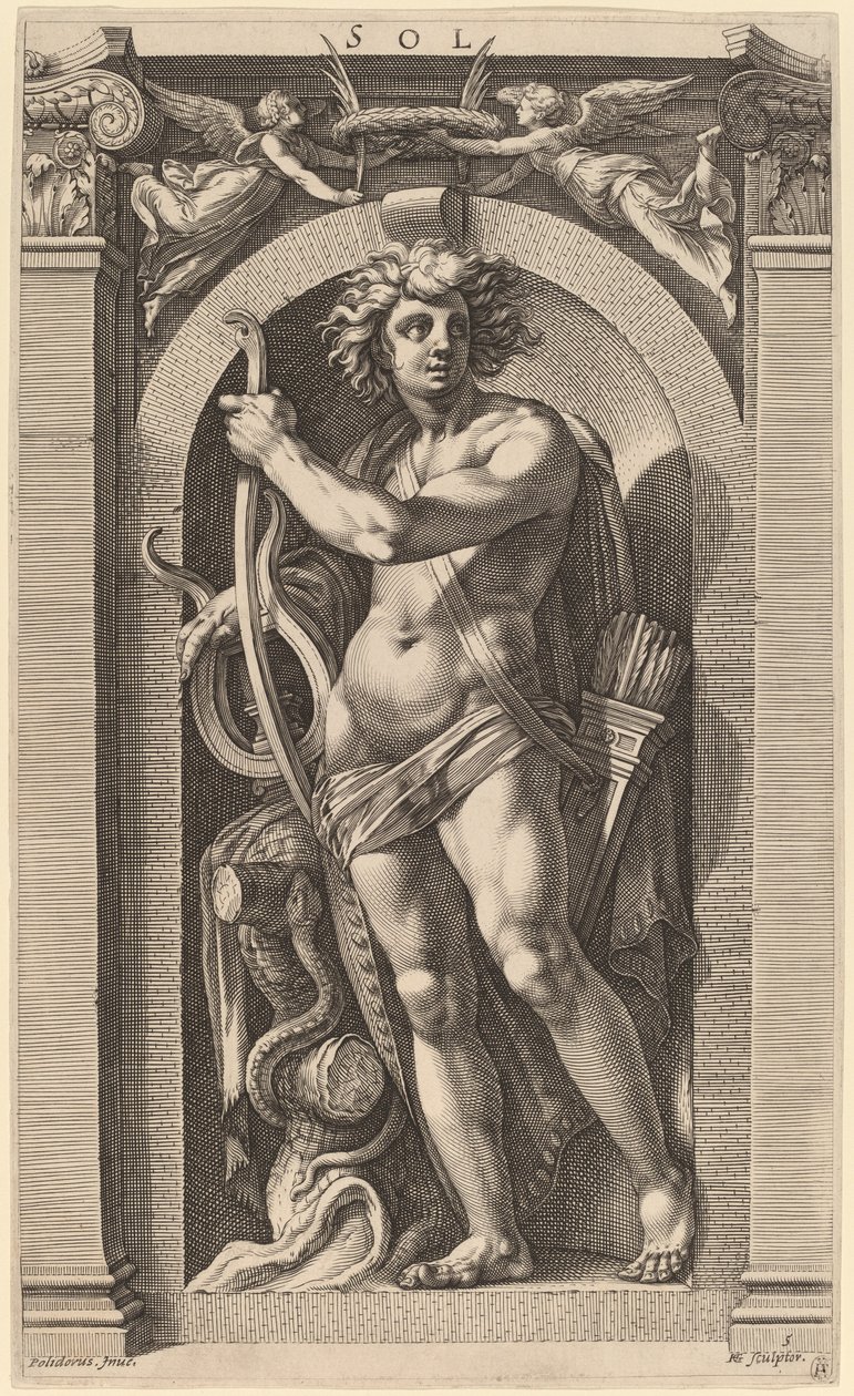 Sol eller Apollo av Hendrik Goltzius after Polidoro da Caravaggio