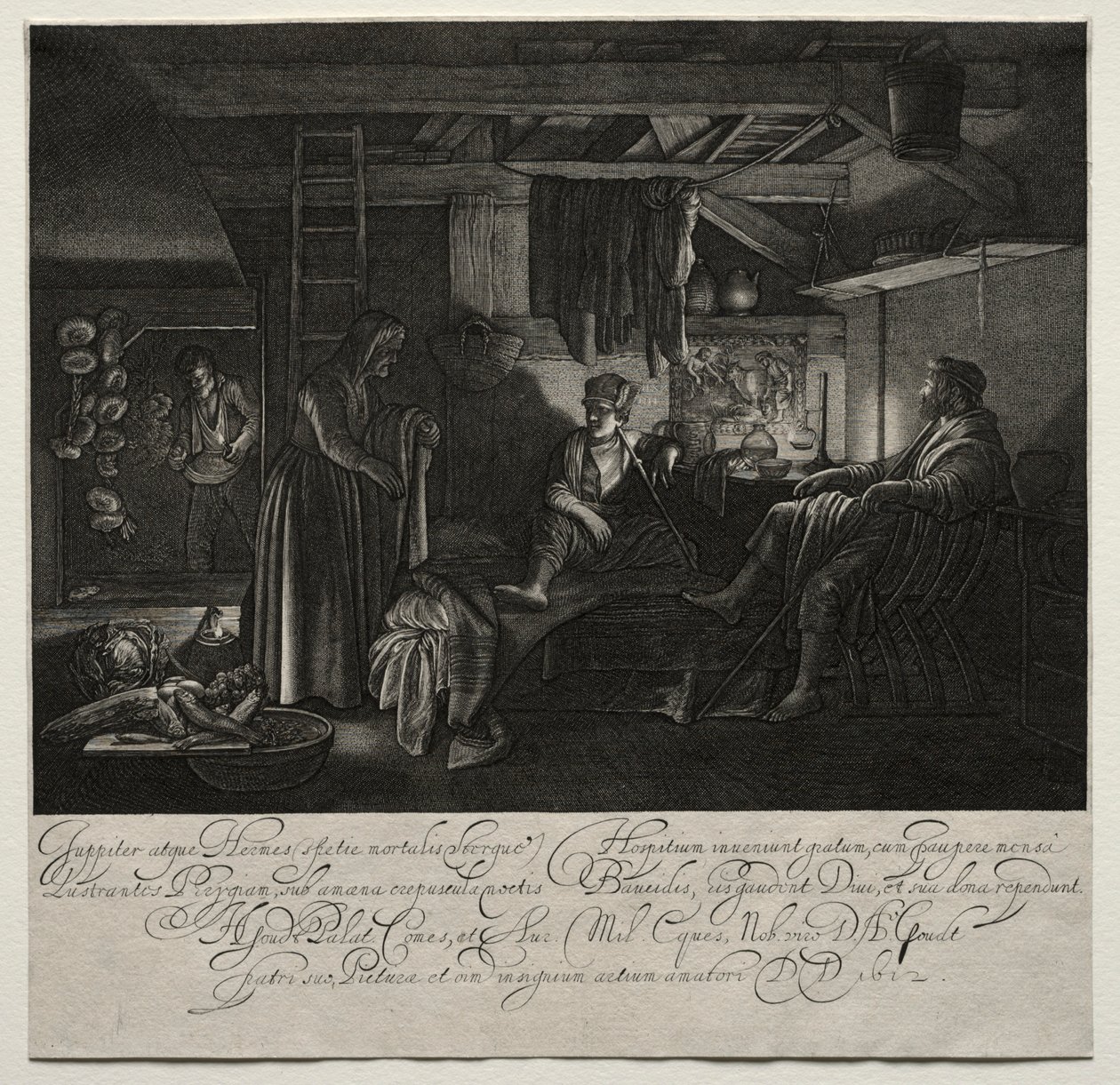 Jupiter og Merkur ved huset til Filemon og Baucis. av Hendrik Goudt