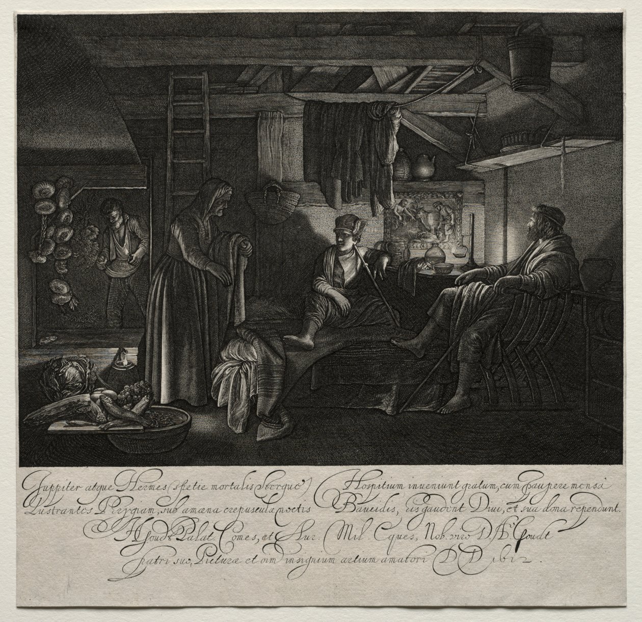 Jupiter og Merkur ved huset til Filemon og Baucis av Hendrik Goudt