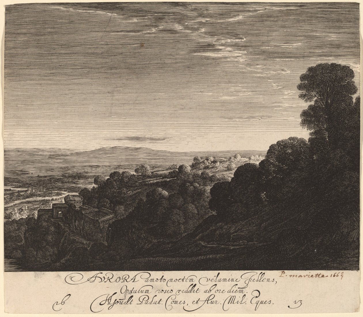 Landskap ved daggry: Aurora av Hendrik Goudt after Adam Elsheimer