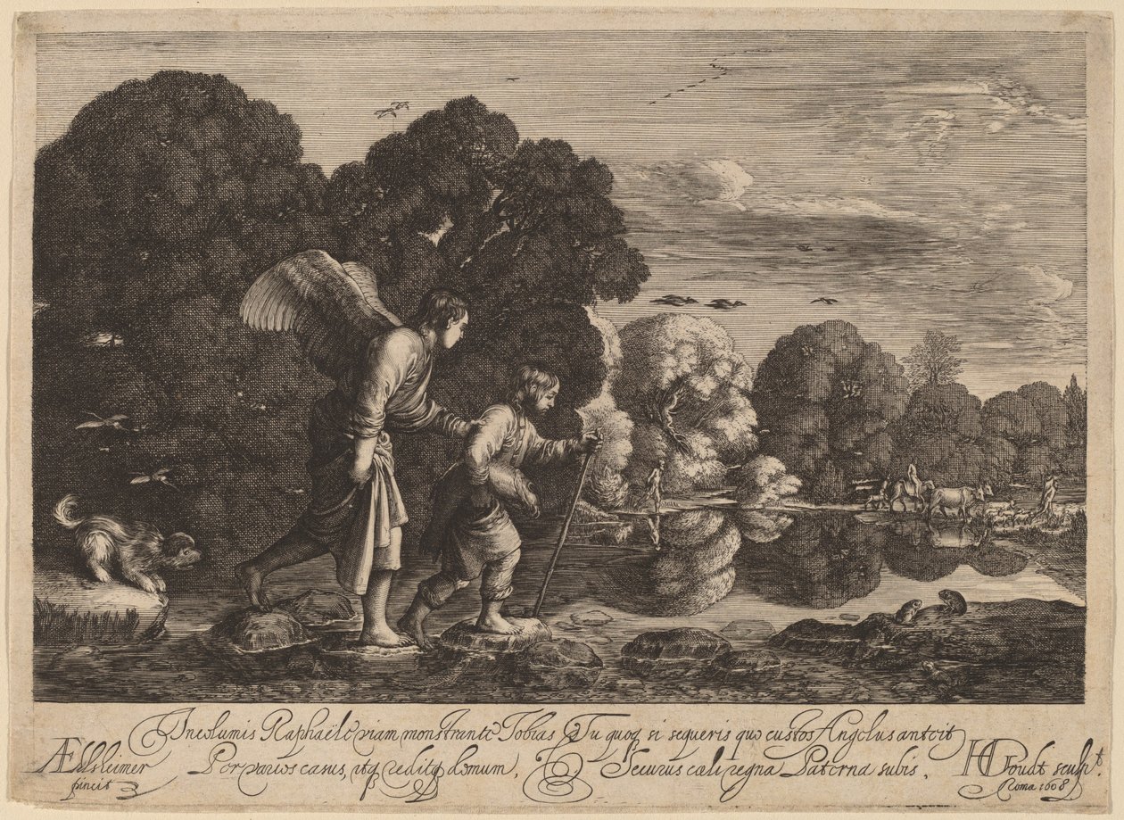 Tobias og engelen (Den lille Tobias) av Hendrik Goudt after Adam Elsheimer
