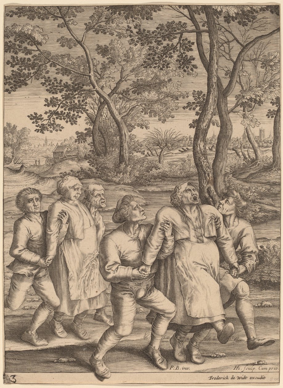 Epileptikere går til høyre av Hendrik Hondius I after Pieter Bruegel the Elder