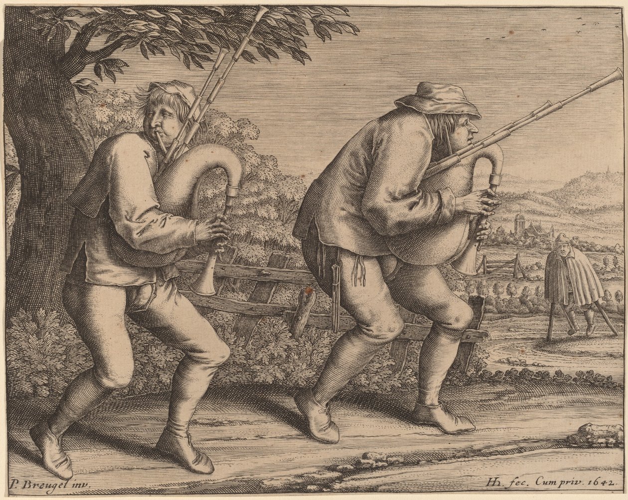 To sekkepipespillere av Hendrik Hondius I after Pieter Bruegel the Elder