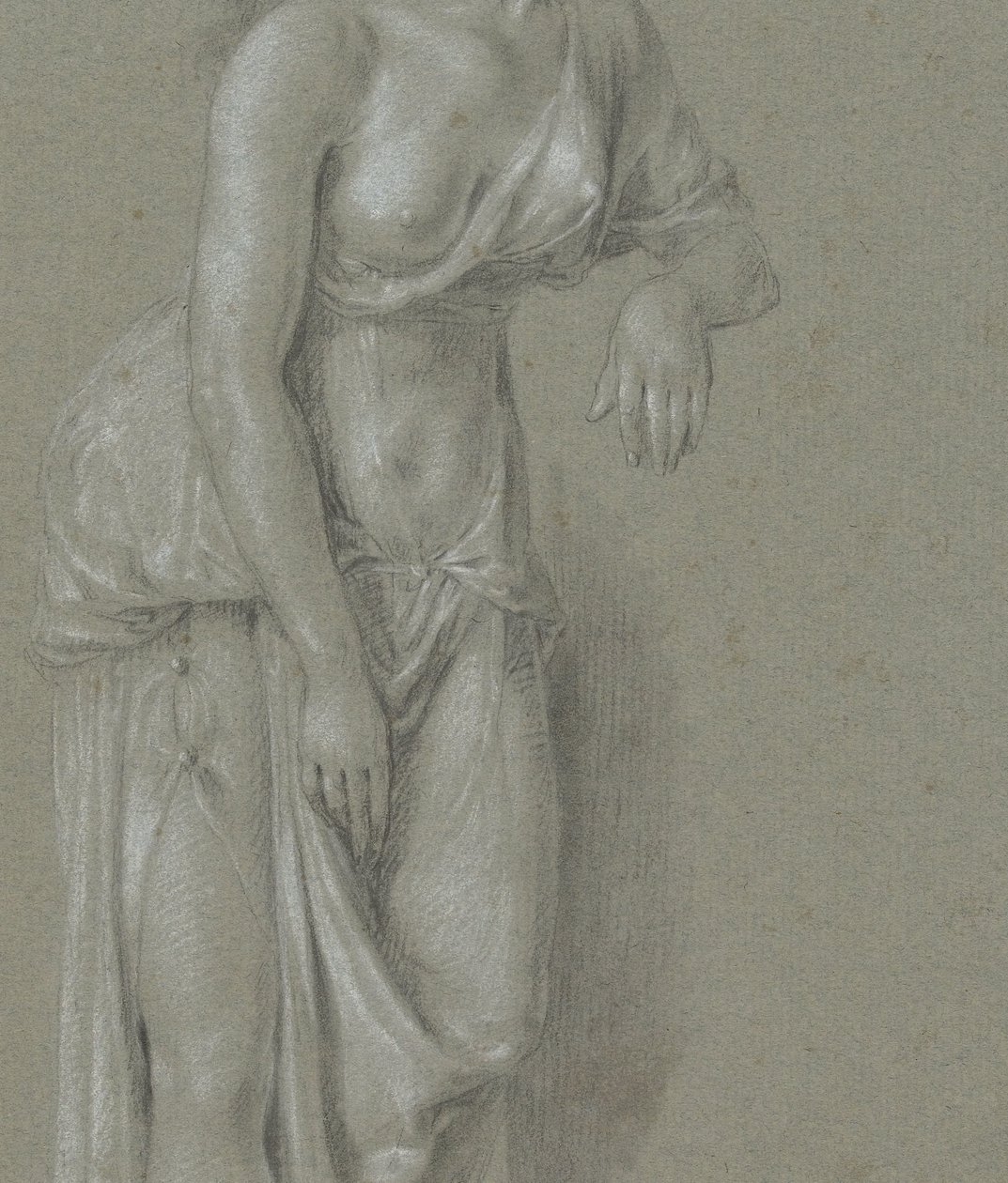 Figurstudie av en kvinne i klassisk kappe, stående tre fjerdedeler til høyre av Hendrik Hoogers
