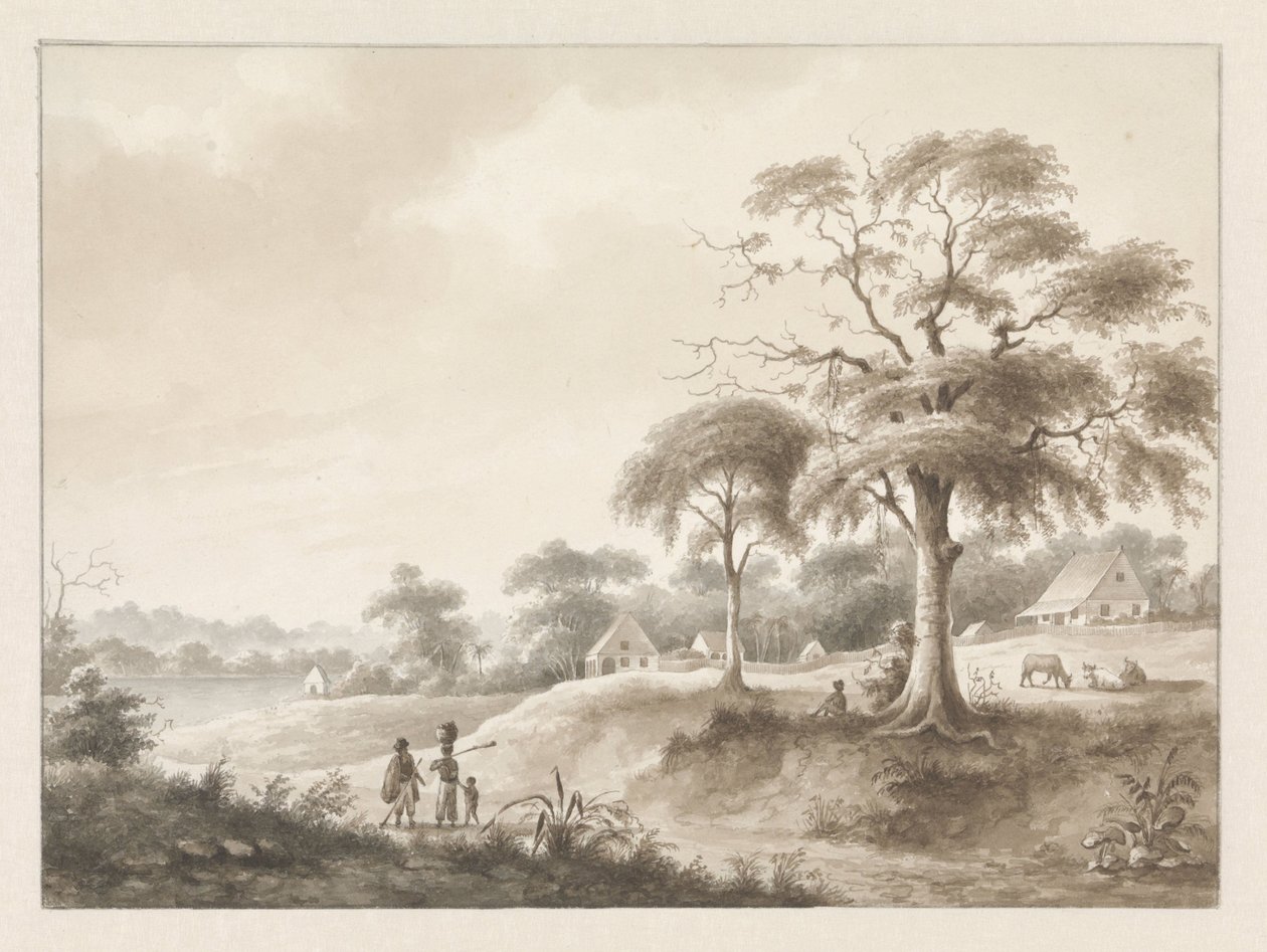 Hus ved en elv av Hendrik Huygens