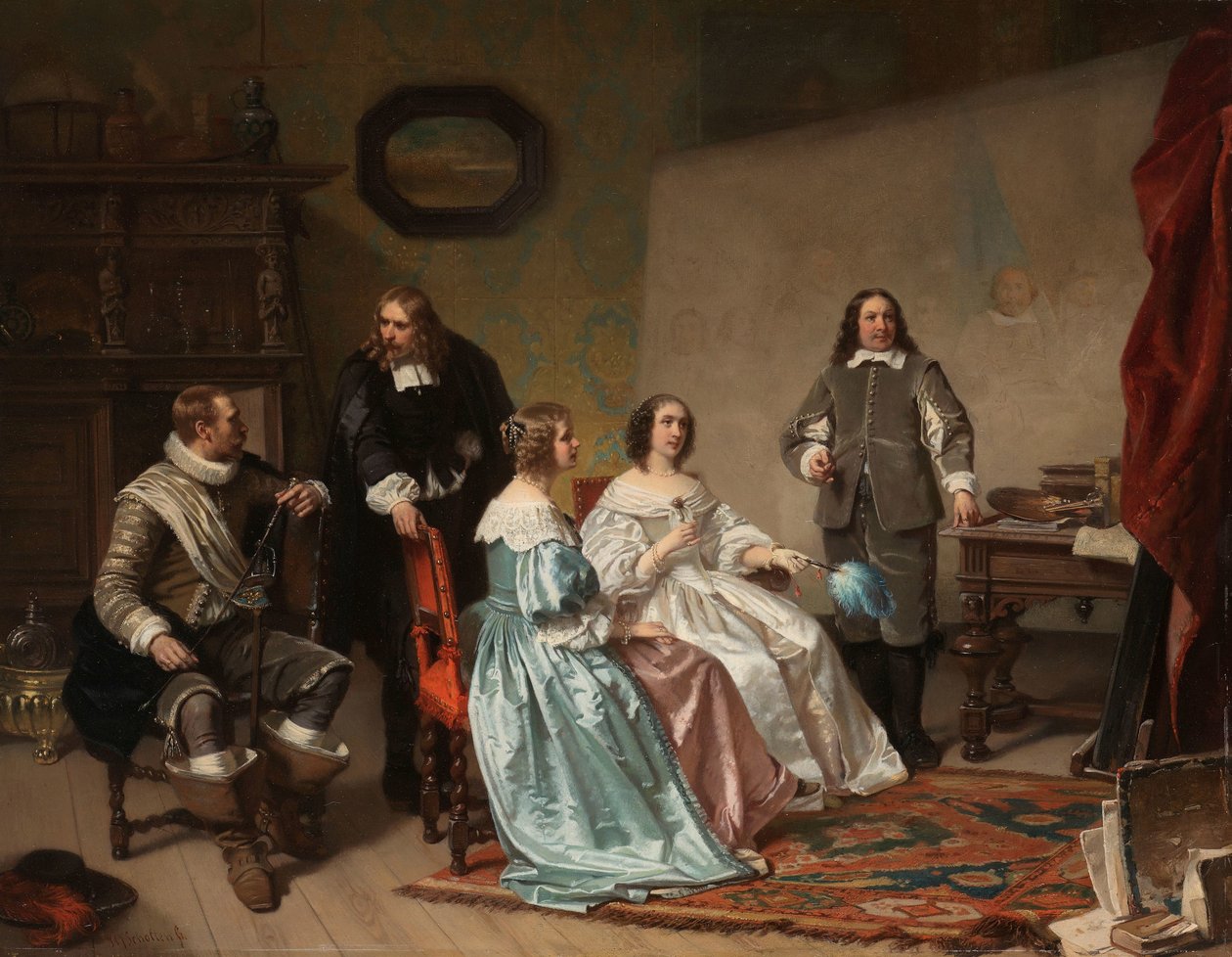 Prinsessen av Orange på besøk i verkstedet til Bartholomeus van der Helst av Hendrik Jacobus Scholten