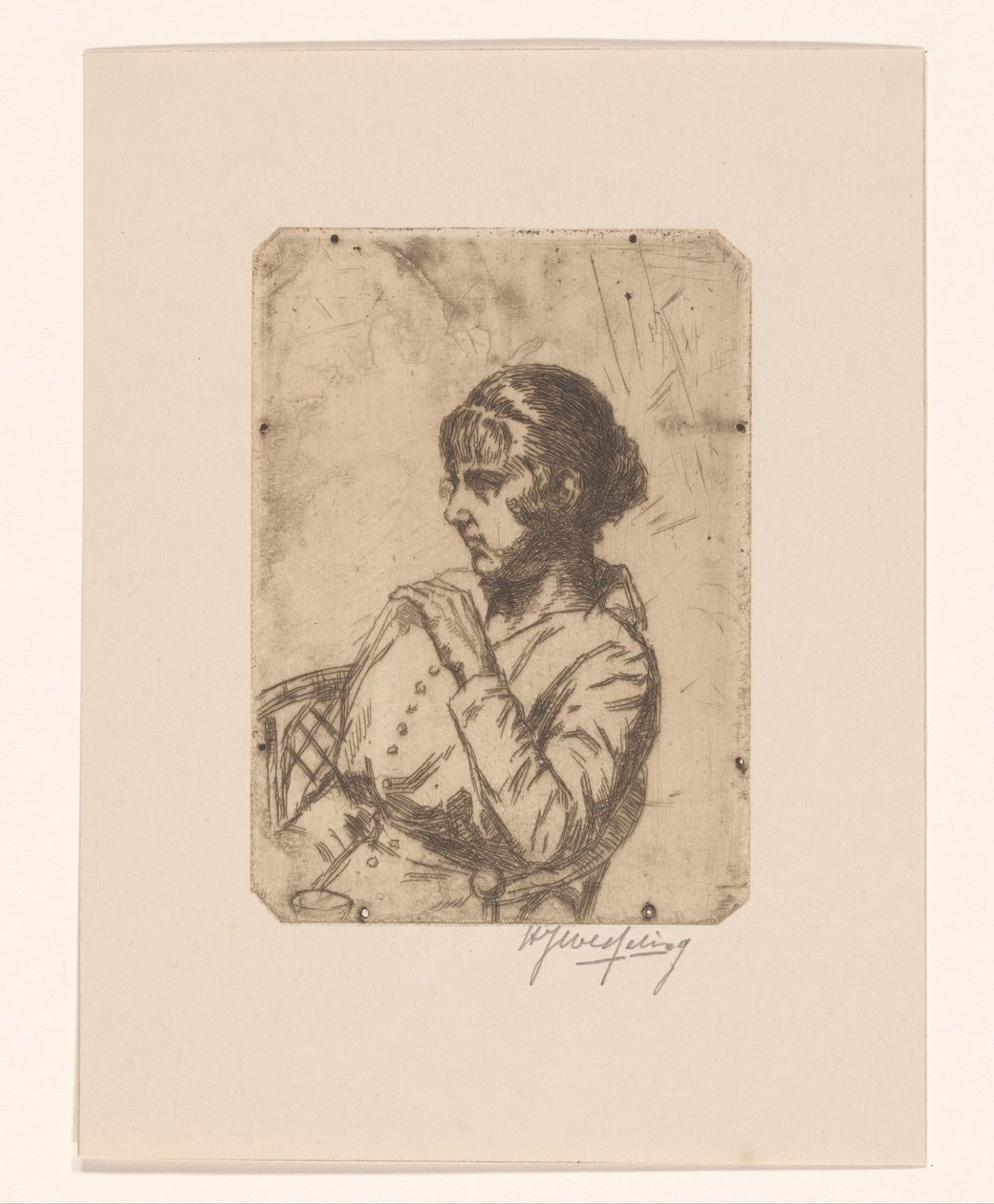 Kvinne i en stol av Hendrik Jan Wesseling (signed by artist)