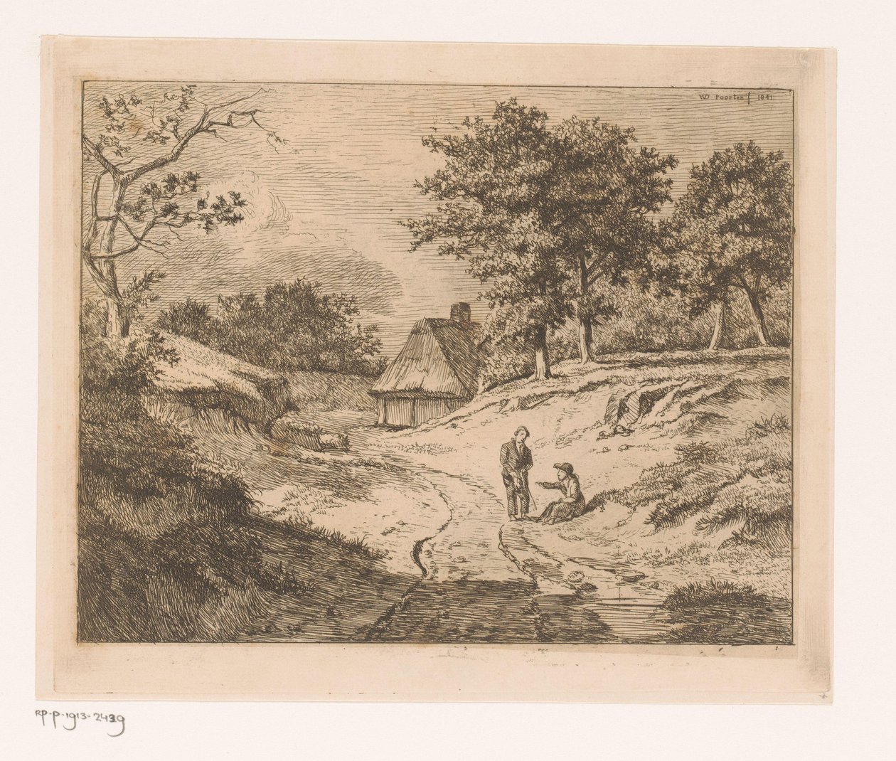 Landskap med en person som viser vei til en annen av Hendrik Jozef Franciscus van der Poorten