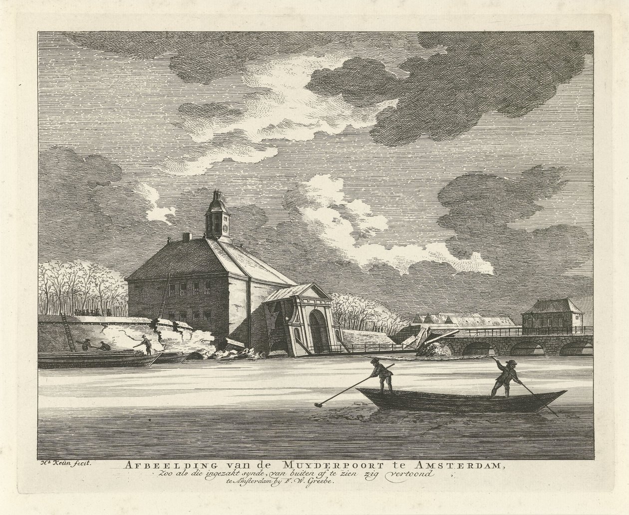Sagging Muiderpoort, sett fra Singelgracht, 1769 Bilde av Muyderpoort i Amsterdam, Zoo som den kollapsede synden, kan sees fra utsiden, sikksakk (tittel på objekt) av Hendrik Keun