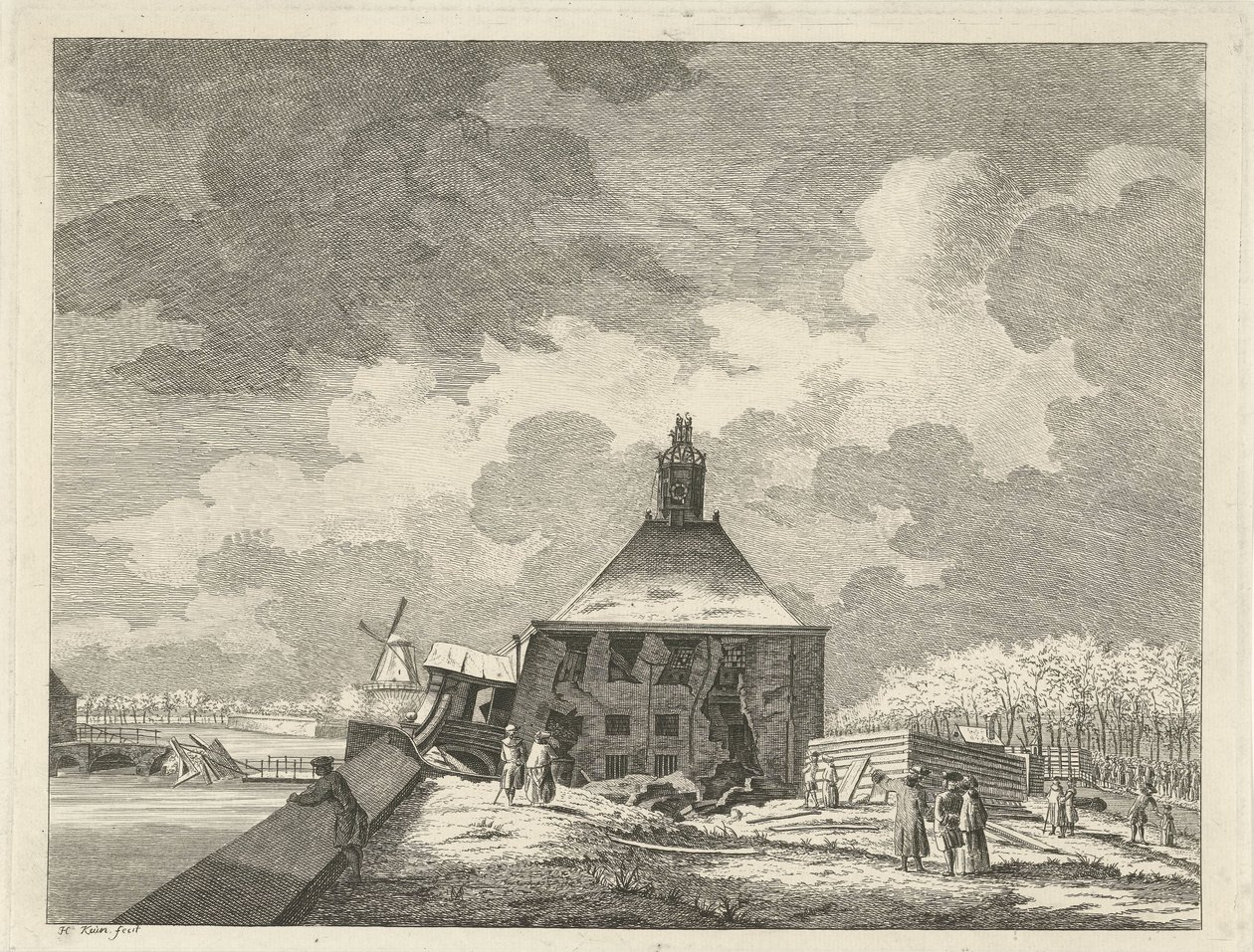 Sagging Muiderpoort, sett fra redutten, 1769 av Hendrik Keun