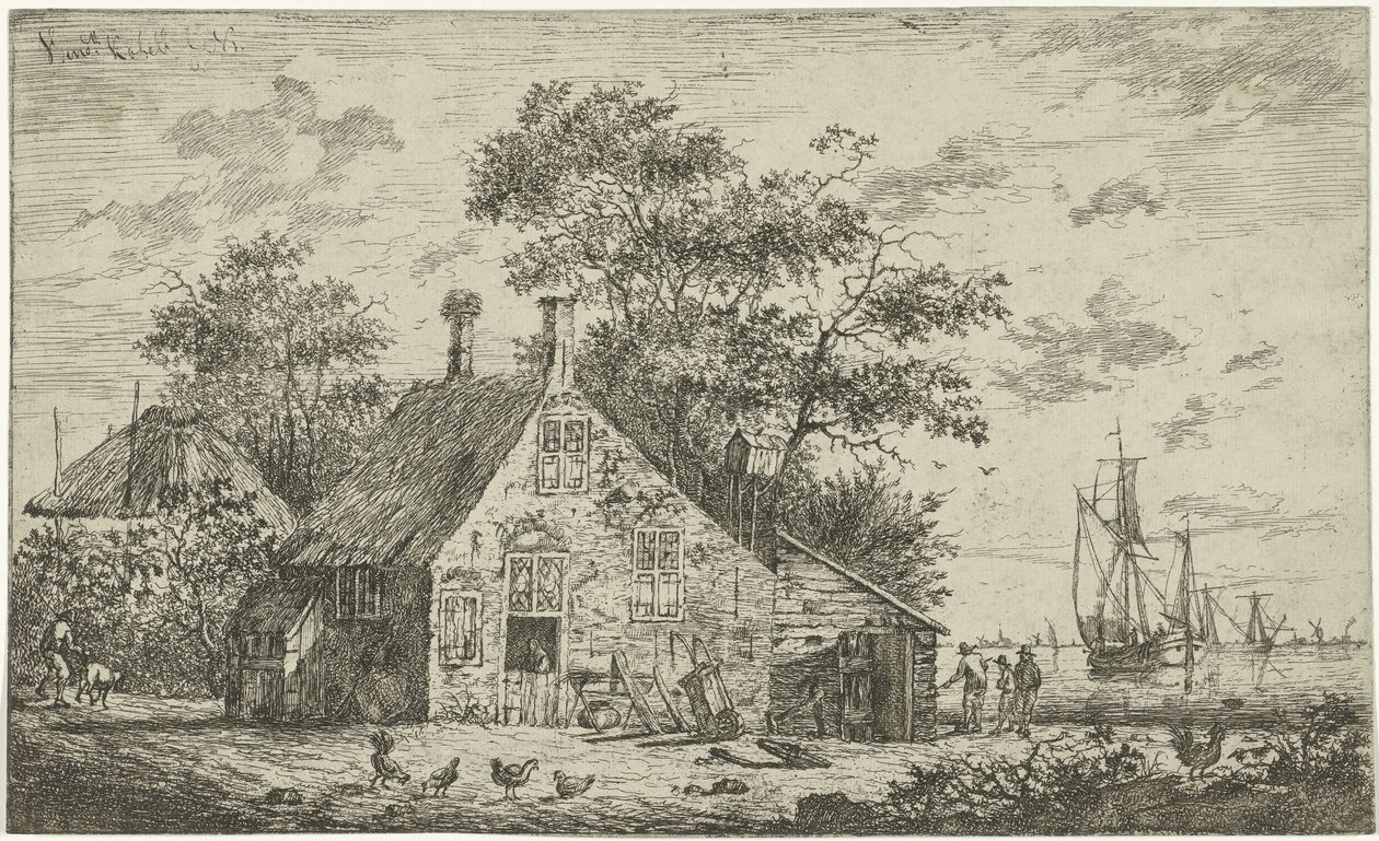 Gård ved en elv av Hendrik Kobell