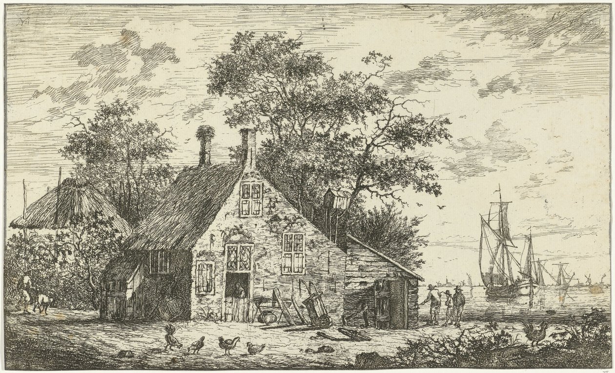 Gård ved en elv av Hendrik Kobell