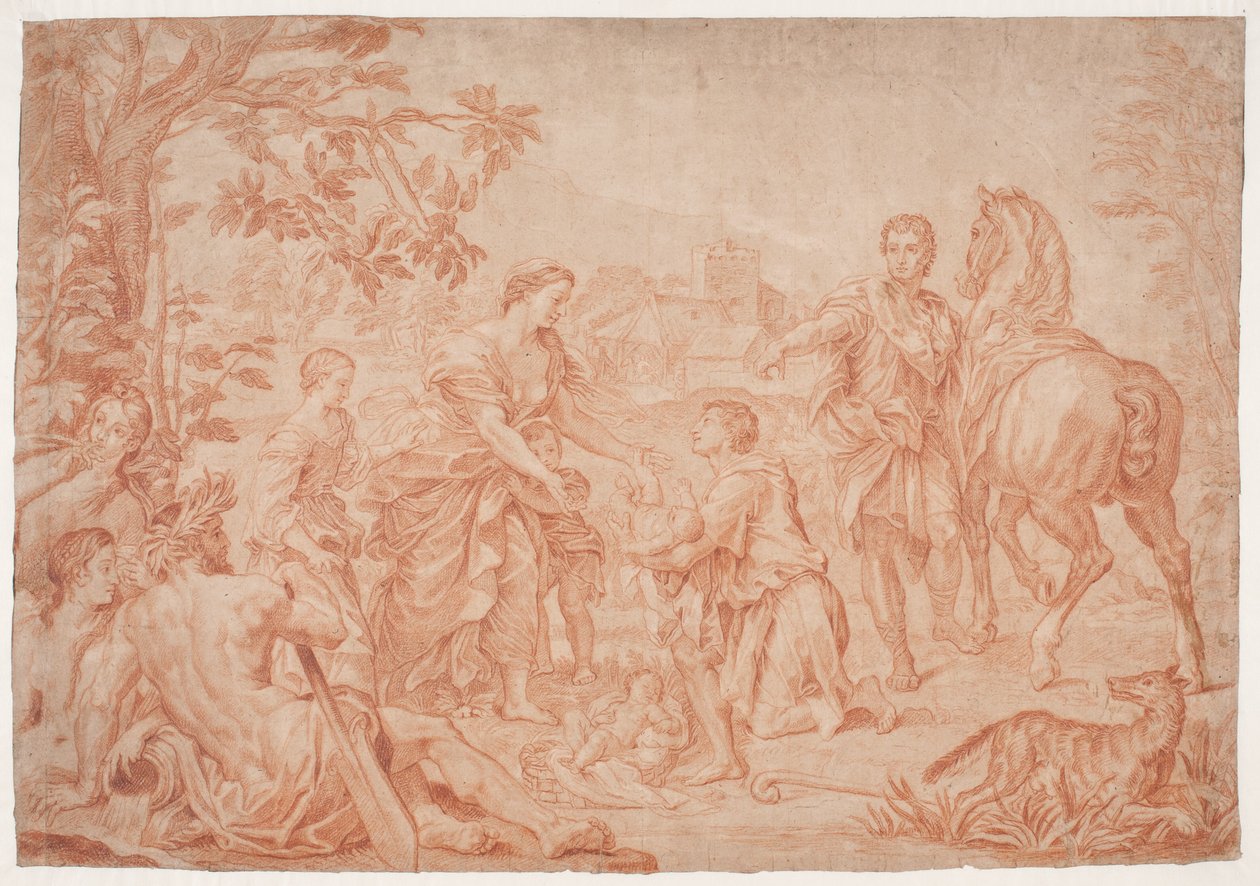 Romulus og Remus (Livy 1, 4). Studie etter Carlo Marattis maleri i Sanssouci, Potsdam (udf. 1692 for Niccolo Maria Pallavicini) av Hendrik Krock