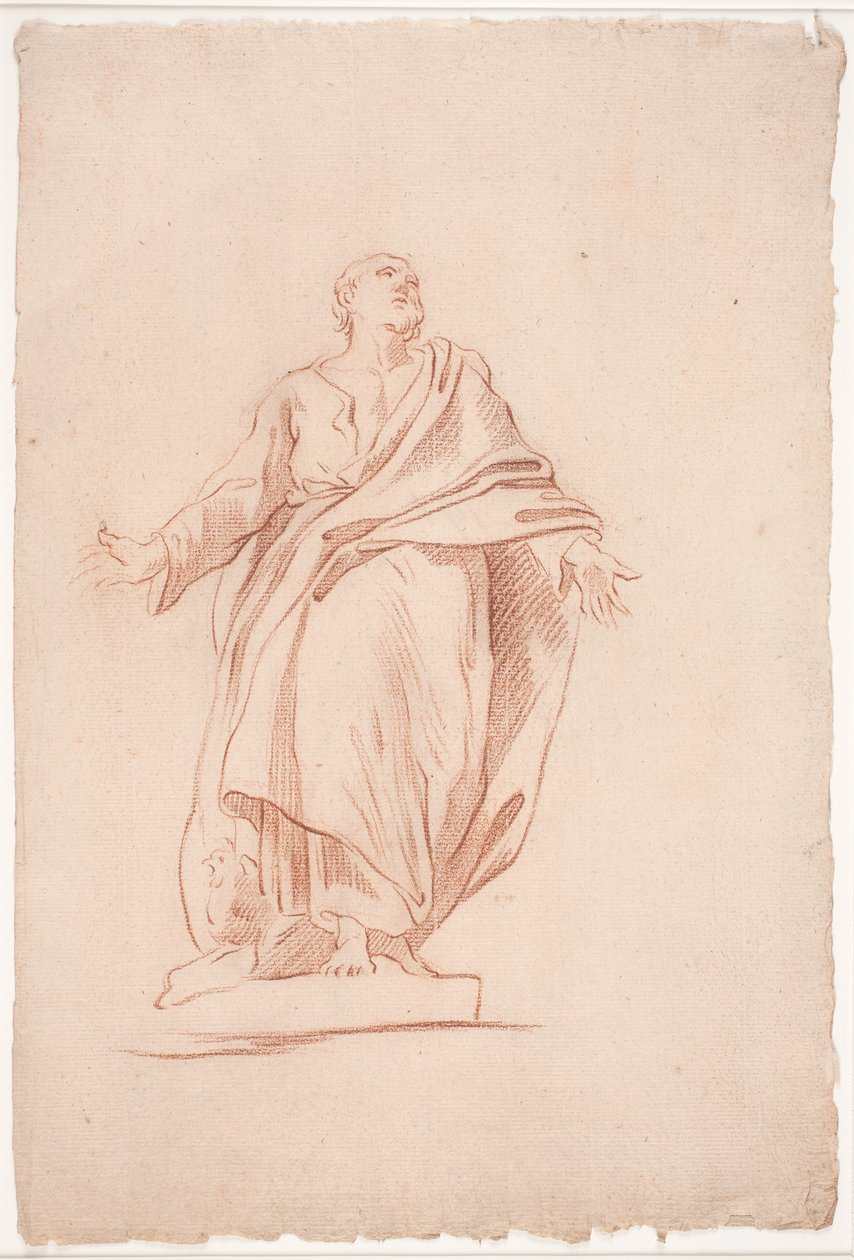 Stående mann med utstrakte armer, på en sokkel. (Studie etter skulptur). (En helgen) av Hendrik Krock