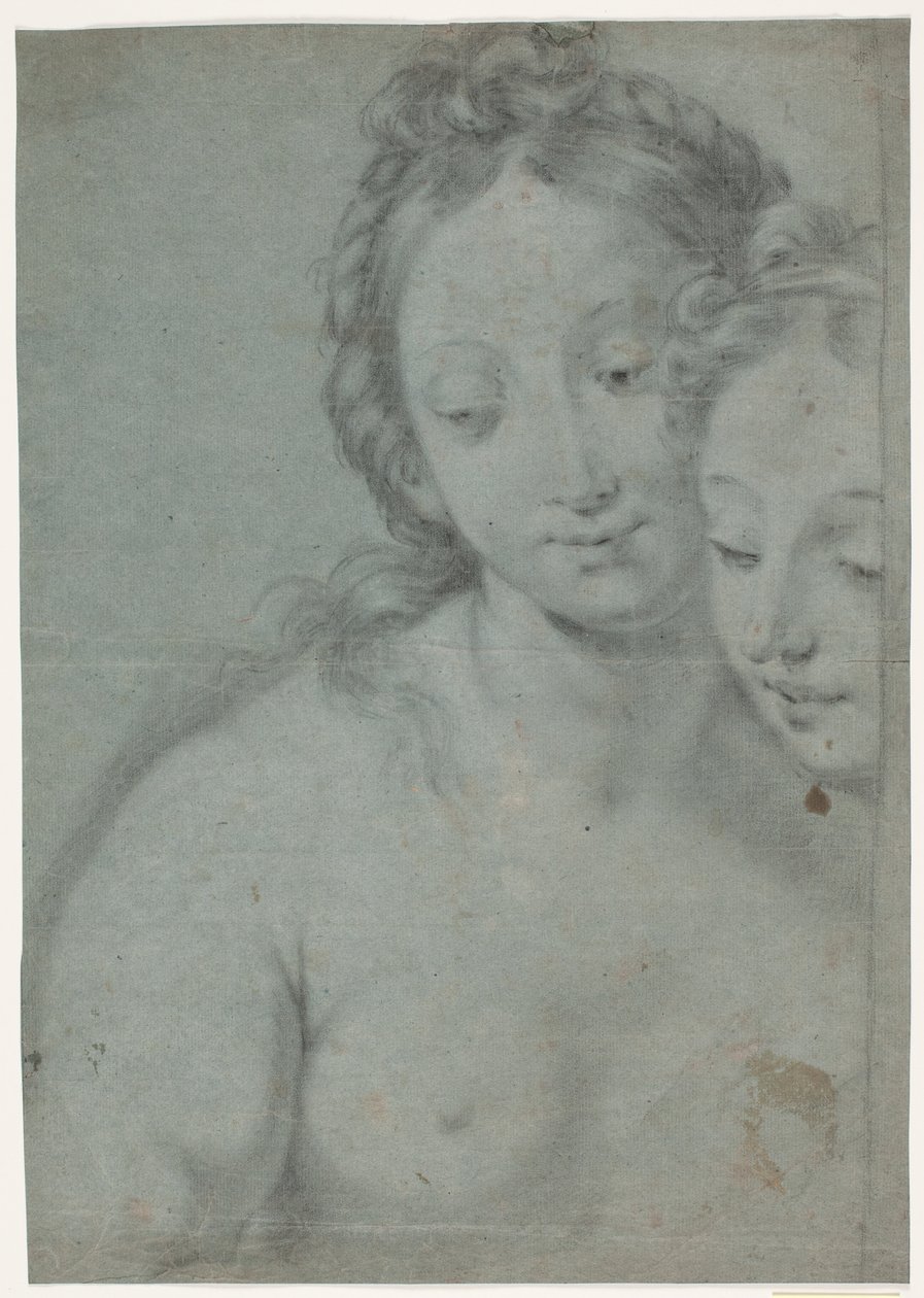 To kvinnelige hoder. Studies for the Right Half in Carlo Maratta Painter: Self-Portrait with Marquese Pallavicini, stourhead, National Trust, England (ref. Arte Antica e Moderna, 1961, nr. 181) av Hendrik Krock