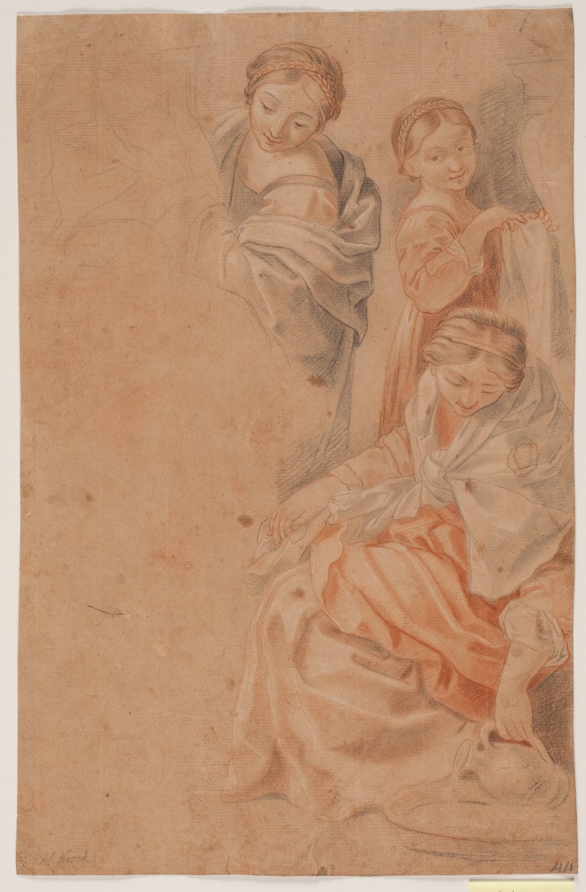 Tre kvinneskikkelser. Studer etter Guido Renis freske i Cappella dell