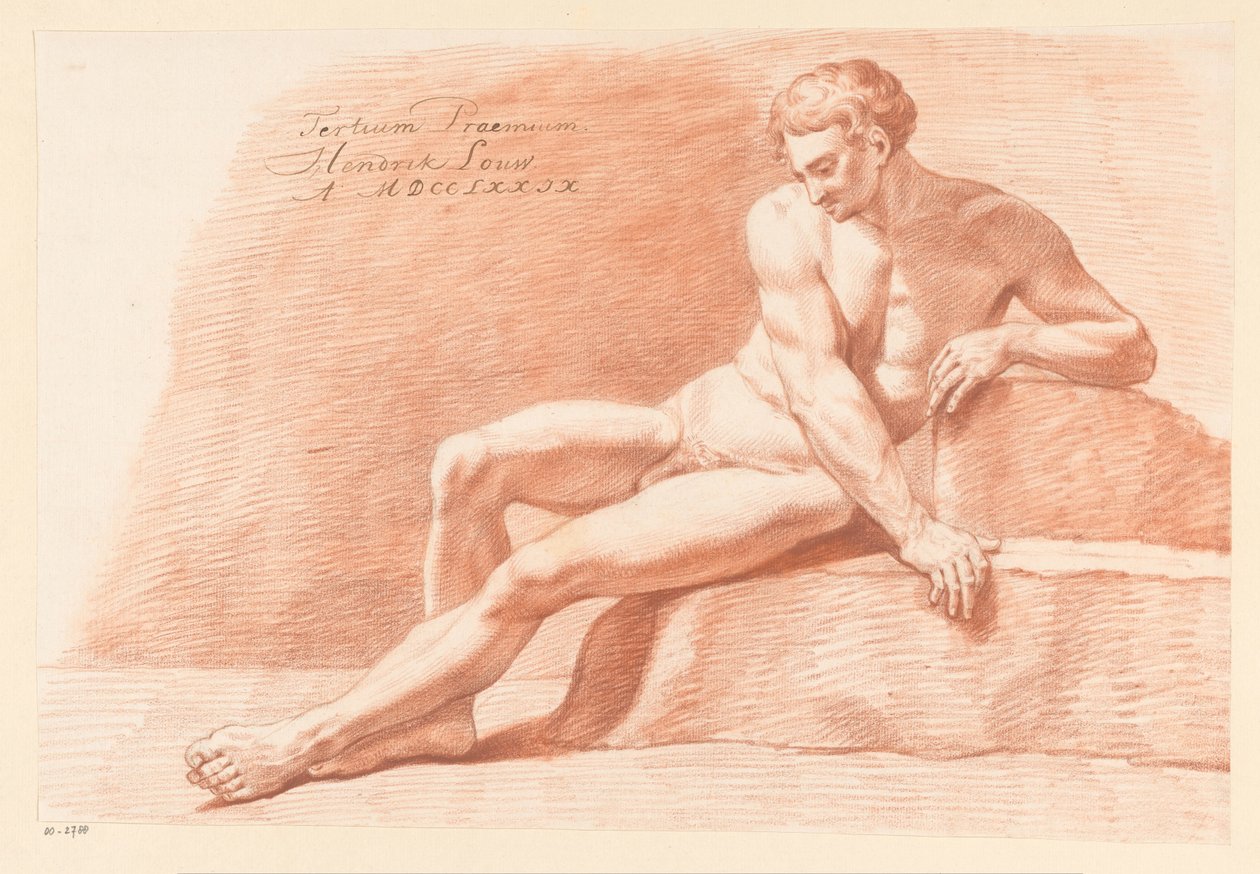 Sittende naken mann, sett forfra (3. premie 1779) av Hendrik Louw