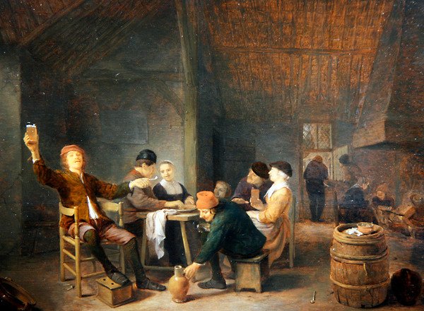 Peasants Merrymaking in a Tavern (olje på panel) av Hendrik Martensz Sorgh
