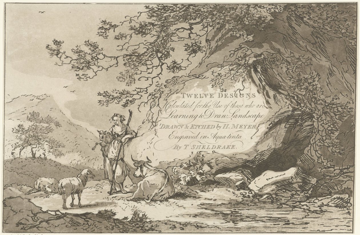 Herderin in een landschap Tolv design beregnet for bruk av de som lærer å tegne landskap (serietittel på objekt) av Hendrik Meijer
