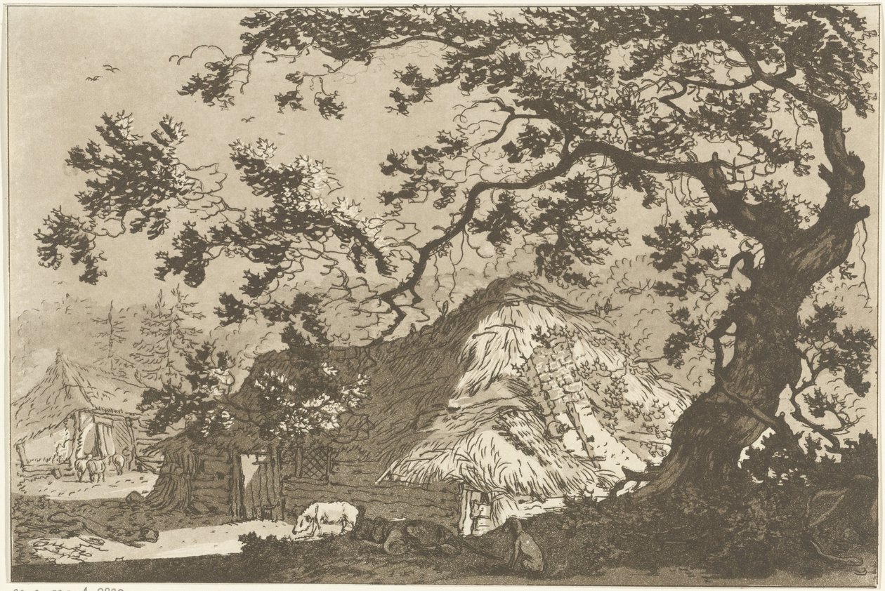 Landschap met twee boerderijen Tolv design beregnet for bruk av de som lærer å tegne landskap (serietittel) av Hendrik Meijer