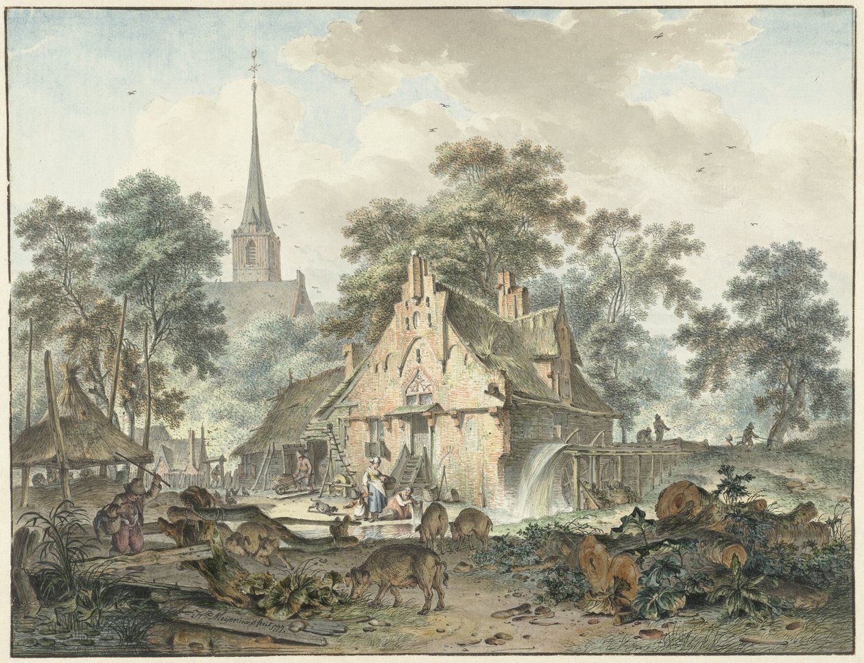 Vannmølle og landsbykirke av Hendrik Meijer