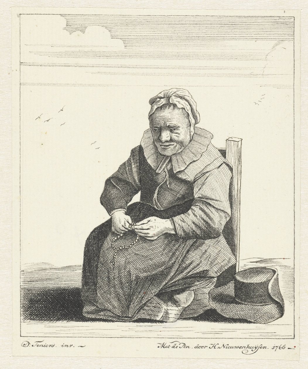 Sittende gammel kvinne med rosenkrans av Hendrik Nieuwenhuysen