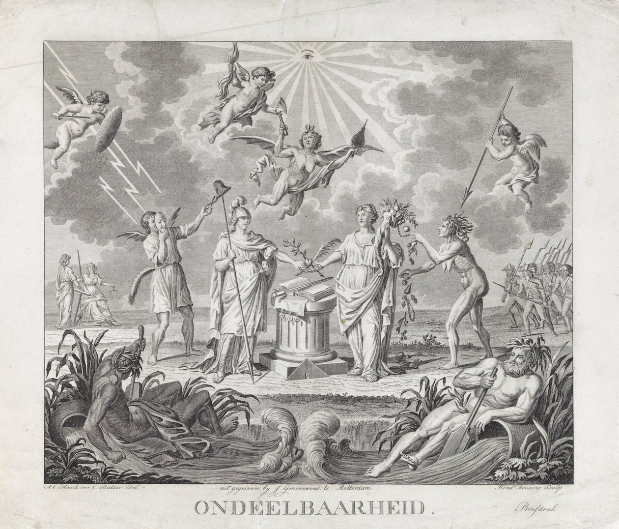 Allegory of the udelelighet, 1795 Udelelighet (tittel på objekt) Fire allegorier om revolusjonen i 1795 (serietittel) av Hendrik Roosing