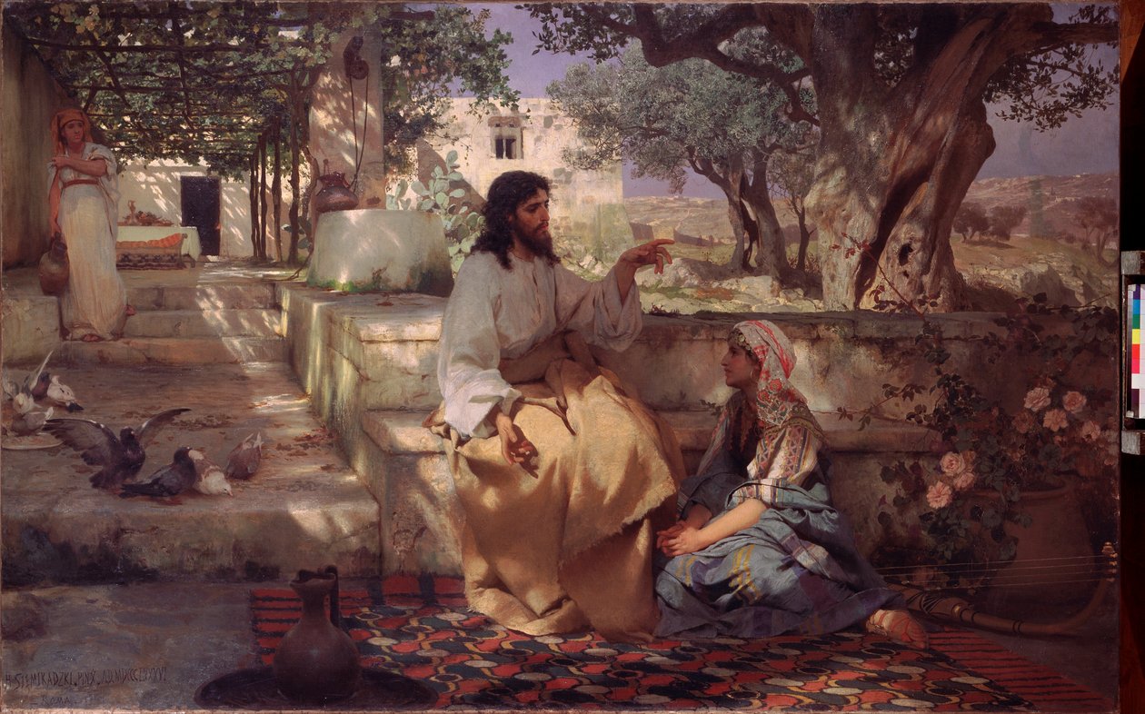Kristus i huset til Marta og Maria. Maleri av Henryk Siemiradzki (1843-1902), olje på lerret av Henryk Siemiradzki
