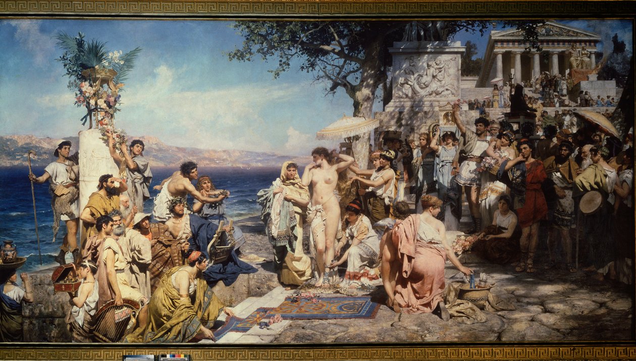 Phryne på festen for Poseidon i Eleusis (Hellas). Maleri av Henryk Siemiradzki (1843-1902), olje på lerret av Henryk Siemiradzki