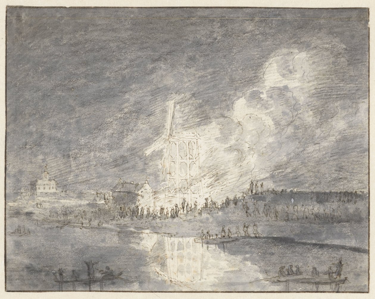 Brann i en mølle på Muiderdijk, ca. 1710 av Hendrik Spilman
