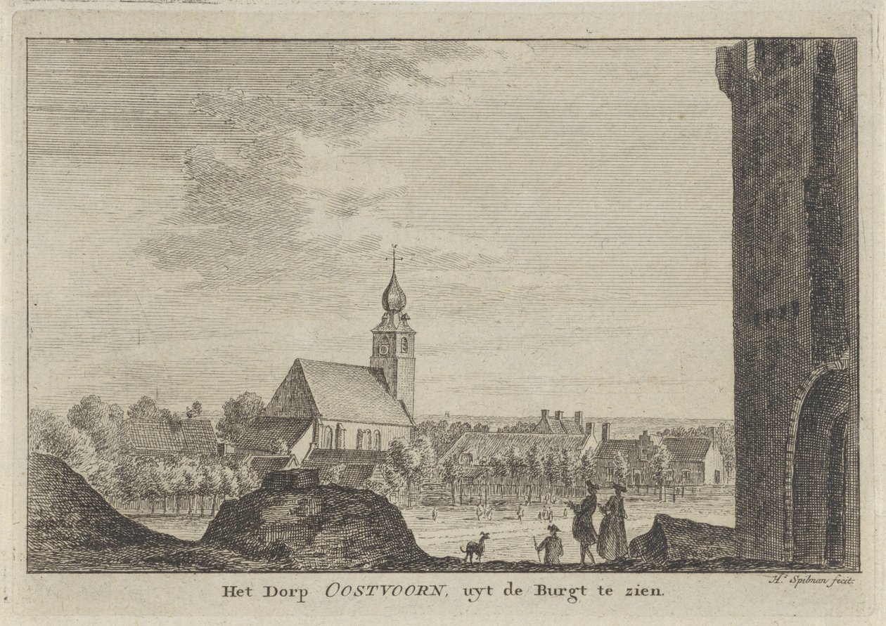Utsikt over Oostvoorne Dorp Oostvoorn, sett fra Burgt (tittel på objekt) av Hendrik Spilman