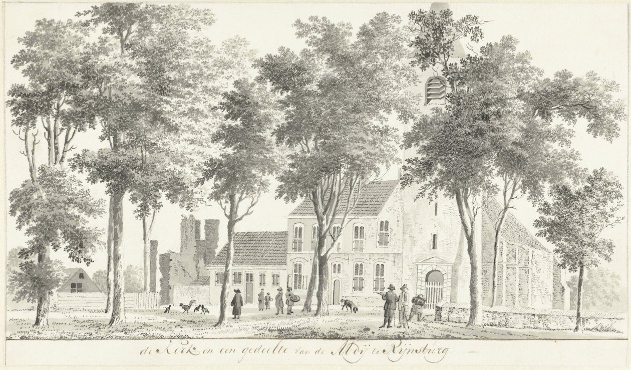 Kirke og en del av ruinene av klosteret i Rijnsburg av Hendrik Tavenier
