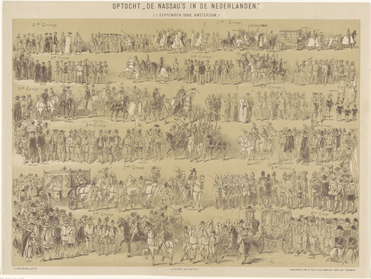 Nassaus prosesjon i Nederland. ( 1. september 1888, Amsterdam.) (tittel på objekt) av Hendrik Verlint
