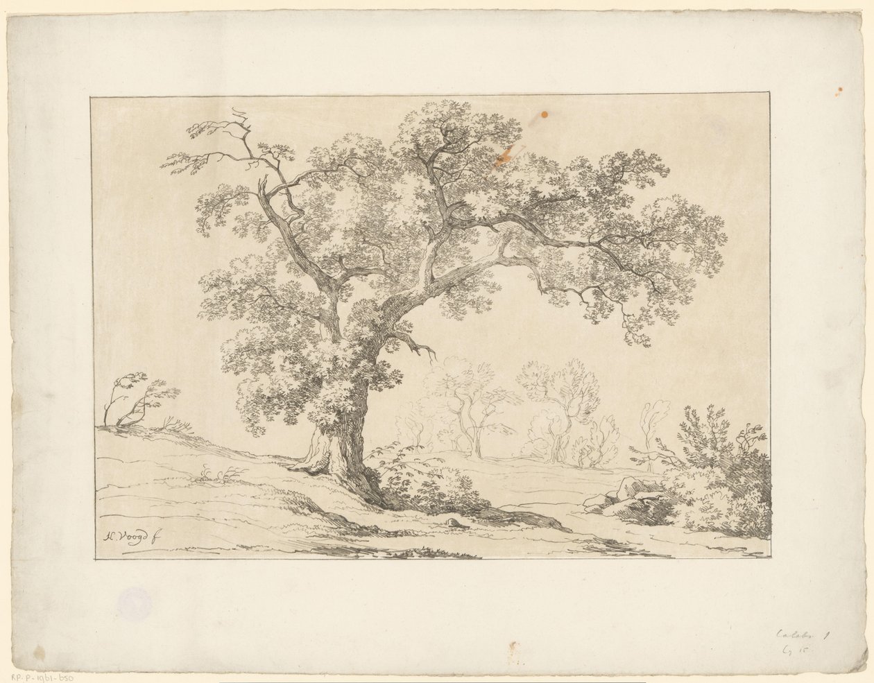 Tre i landskapet Tentamina Lithographica (serietittel) Italienske landskap (serietittel) av Hendrik Voogd