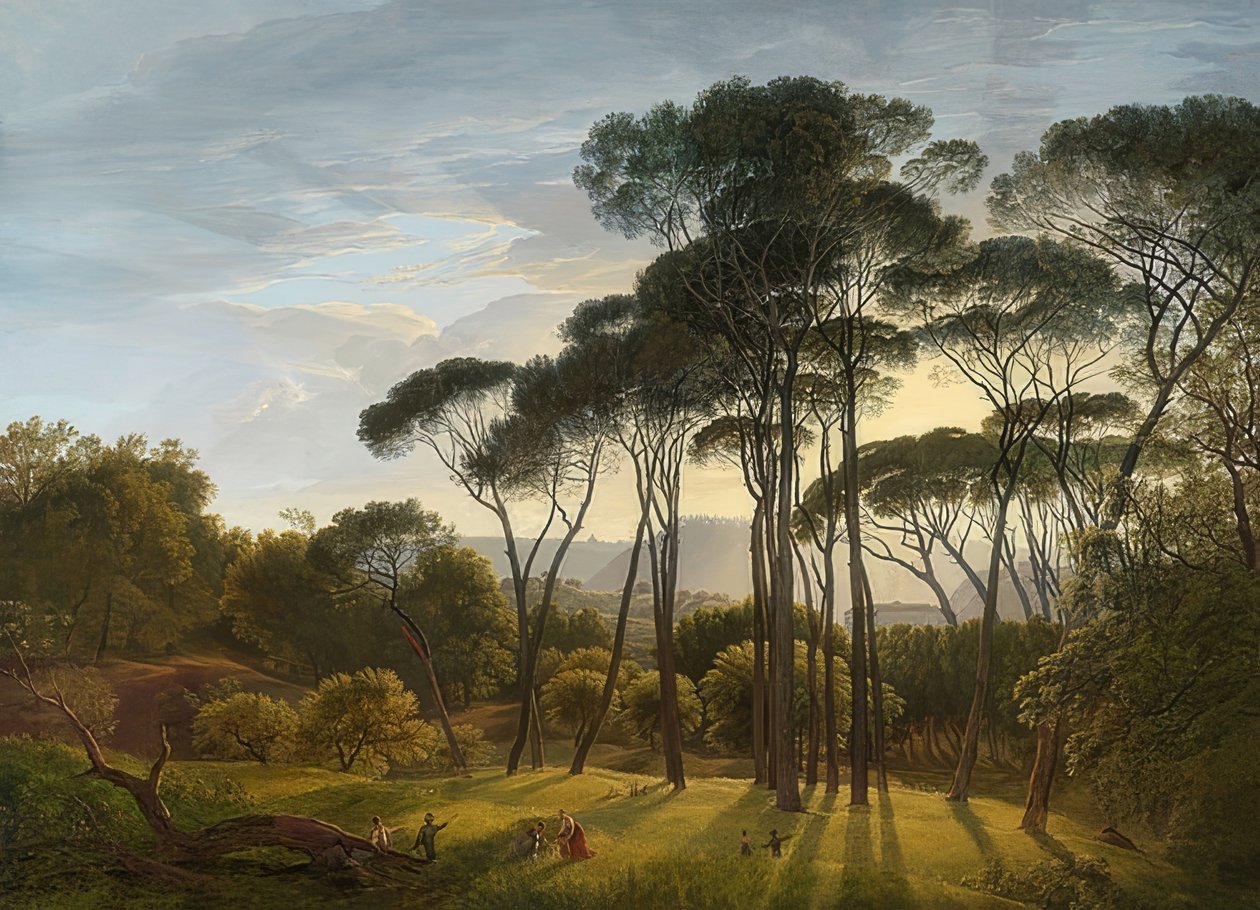 Italiensk landskap med furutrær. 1807 av Hendrik Voogd