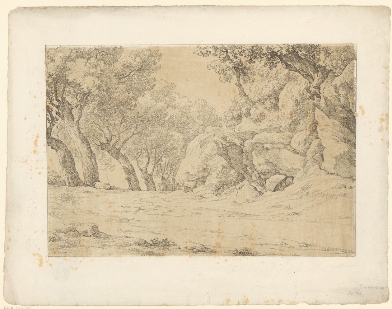 Allé med gjengrodde steiner Tentamina Lithographica (serietittel) Italienske landskap (serietittel) av Hendrik Voogd