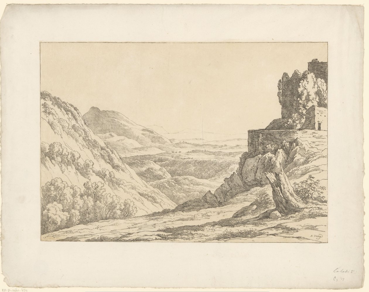 Ruin med utsikt Tentamina Lithographica (serietittel) Italienske landskap (serietittel) av Hendrik Voogd