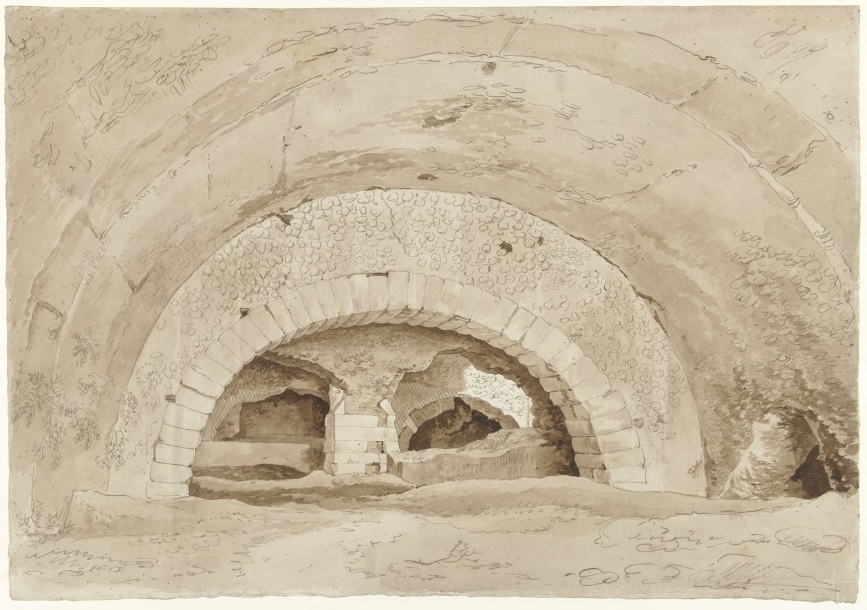 Såkalte Stables of Maecenas i Tivoli Hvelv av en romersk ruin av Hendrik Voogd