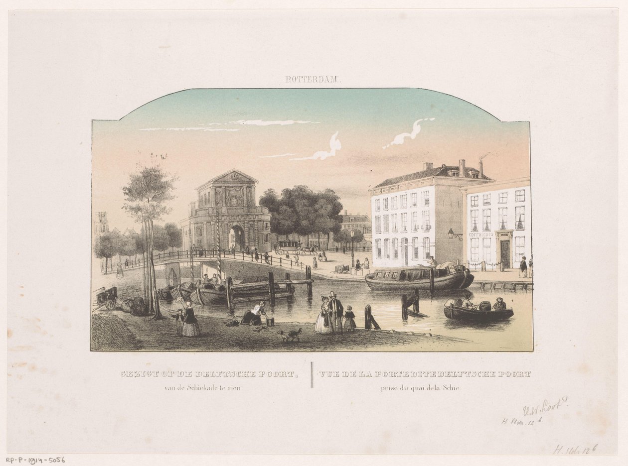 Utsikt over Delftse Poort i Rotterdam Utsikt over Delftsche Poort, sett fra Schiekade (tittel på objekt) Rotterdam (serietittel på objekt) av Hendrik Wilhelmus Last (attributed to)