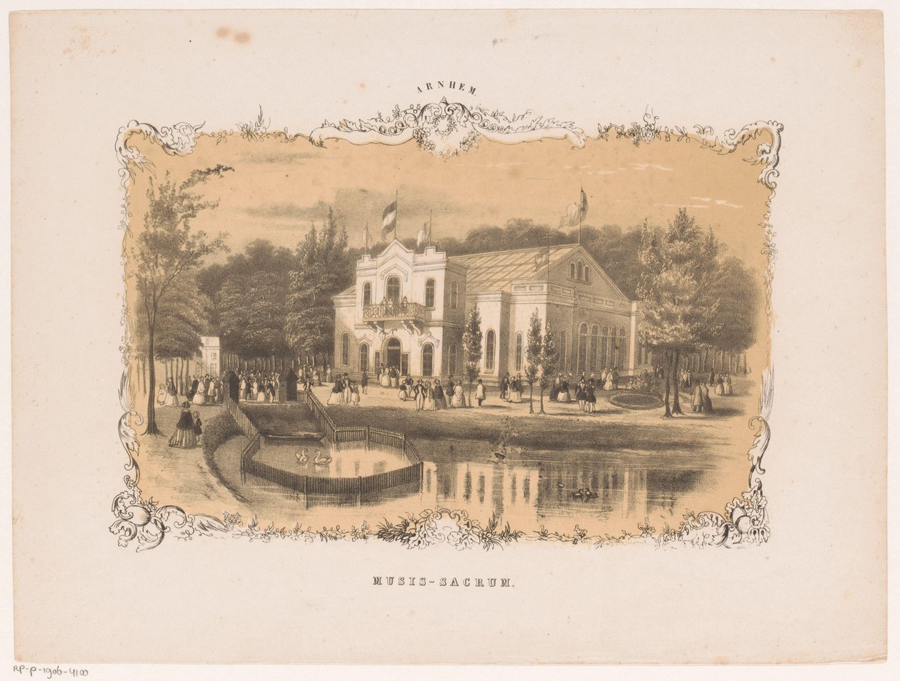 Utsikt over Arnhem konserthus Musis sacrum (tittel på objekt) Arnhem (serietittel på objekt) av Hendrik Wilhelmus Last (attributed to)