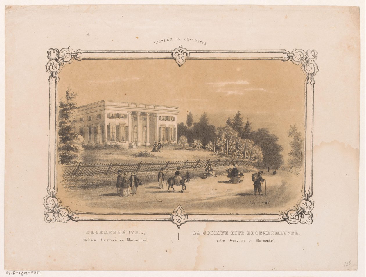 Utsikt over Bloemenheuvel-landstedet Bloemenheuvel mellom Overveen og Bloemendaal (tittel på objekt) Haarlem og omegn (serietittel på objekt) av Hendrik Wilhelmus Last