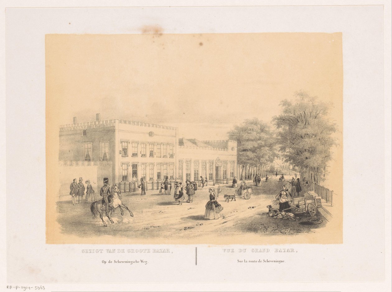 Utsikt over Groote Koninklijke Bazar i Haag Utsikt over Grote Bazar på Scheveningsche Weg (tittel på objekt) av Hendrik Wilhelmus Last