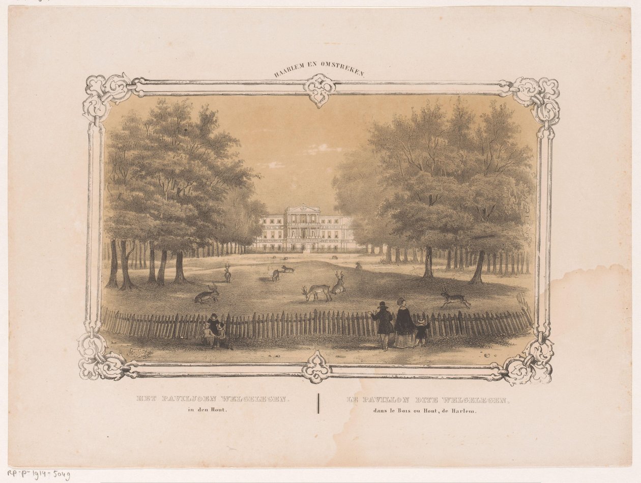 Utsikt over Welgelegen-paviljongen Welgelegen-paviljongen i hultre (tittel på objekt) Haarlem og omegn (serietittel på objekt) av Hendrik Wilhelmus Last