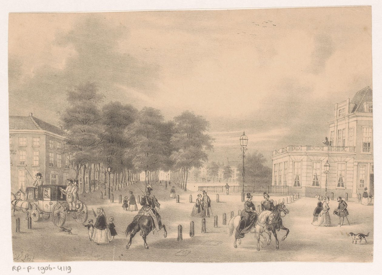 Utsikt fra stedet til Vijverberg i Haag av Hendrik Wilhelmus Last