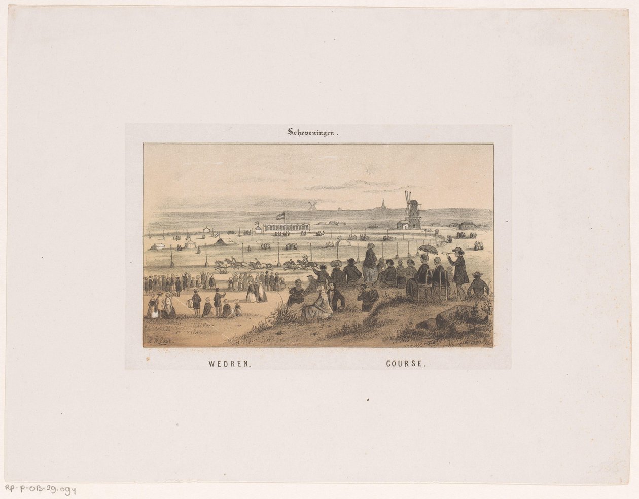 Wedren i Scheveningen 3. august 1846. Wedren, Bane (tittel på objekt) Herinnering aan Scheveningen (serietittel) av Hendrik Wilhelmus Last