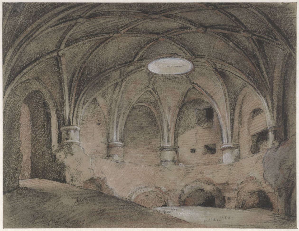 En del av Spanjaardshol på Vreeburg i Utrecht av Hendrik Willem Cramer